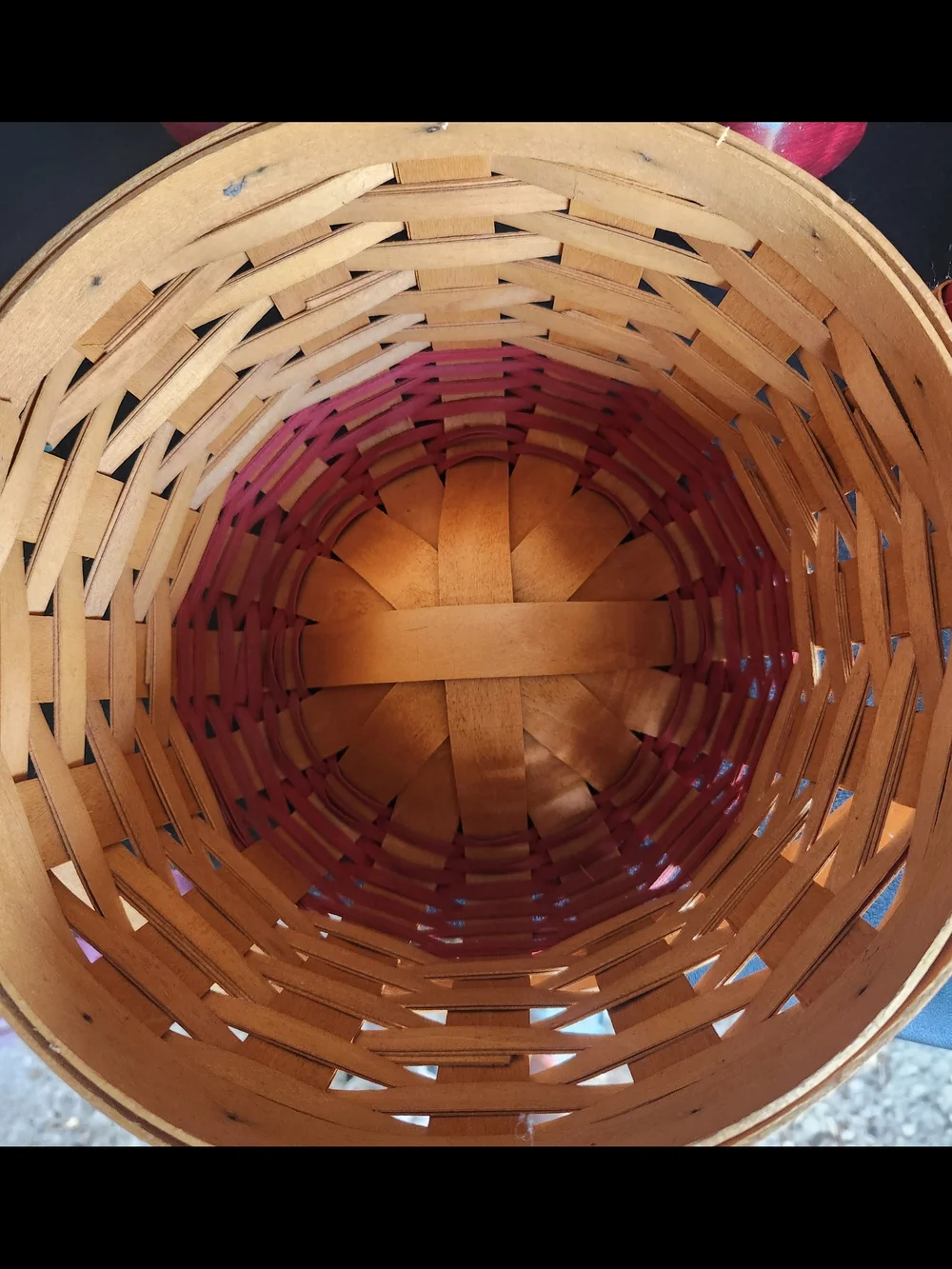 Longaberger Yellow and Red Woven Picnic Basket with Lined Top